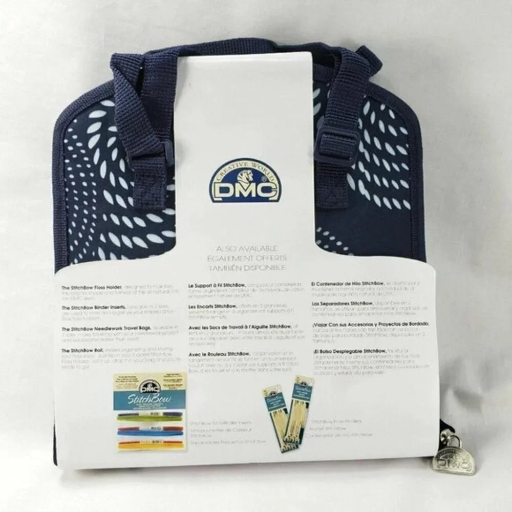 DMC Stitchbow Needlework Organizer Travel Bag Dark Navy White Print‎ New